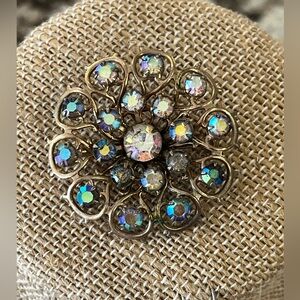 Vintage Gold tone AB Aurora Borealis Brooch